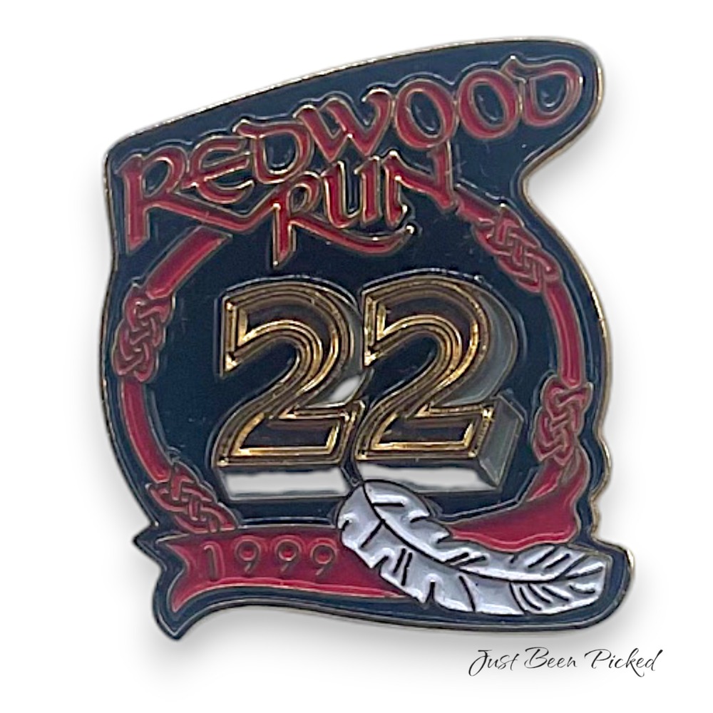 Redwood Run 1999 22nd Anniversary Biker Pin Enamel Feather Red‎ Black Gold OS